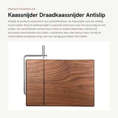 Dailygoods- Kaassnijder met draaddesign - Antislip Houten Plank - Roestvrij Stalen Mes - Snijden van Kaas/Brood - Comfortabele Grip - Afmetingen 25 x 17,5 x 1,8 cm