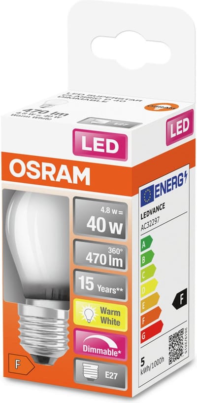 Osram Ledlamp Peertje Retrofit Classic P - D4,5cm - Dimbaar - Warm Wit - E27 - 3,4w