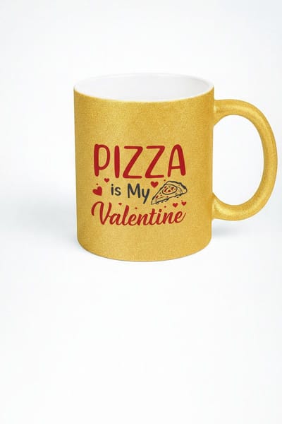 Gouden Glitter Mok 'Pizza is My Valentine' - Uniek Valentijn Cadeau voor Liefhebbers