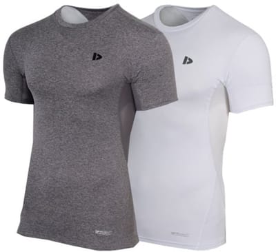 2-Pack Donnay - Baselayer Shortsleeve - Thermo/Sportshirt - Heren - White/Charcoal-marl (1398) - maat S