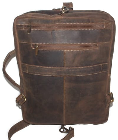 Oi Hunter bruine leren Rugzak Joris met handvat / rugtas ook als laptoptas te gebruiken / leren schoudertas ook als ruime rugtas te dragen met apart voor laptop / lederen werktas of schooltas / bruin leer / 519H