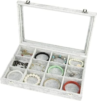 Juwelendoos Transparant - Sieraden Organizer - Sieraden Opbergen - Glazen Deksel - 24x35x5cm - Grijs