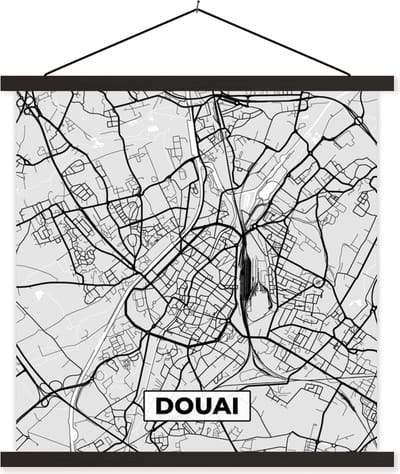 Posterhanger incl. Poster 60x60 cm - Schoolplaat - Kaart - Stadskaart - Douai - Plattegrond - Frankrijk - Textielposter - Zwarte latten - Stadskaart
