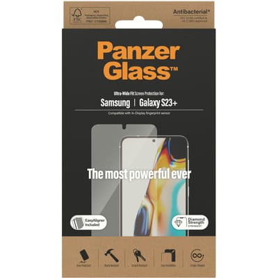PanzerGlass Screenprotector geschikt voor Samsung Galaxy S23 Plus Glazen | PanzerGlass Ultra-Wide Fit Screenprotector - Case Friendly + Installatie Frame