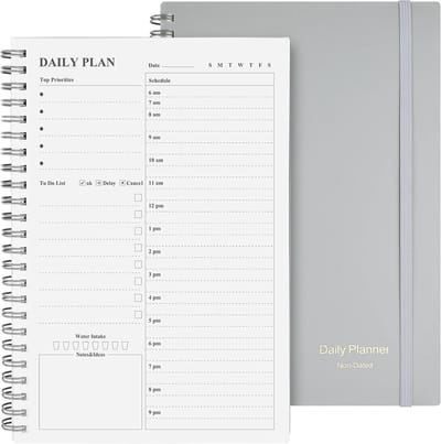 Dagelijkse planner - To do notitieboek - Afspraken plannen - Ongedateerd met urenschema - A5 formaat - Grijs
