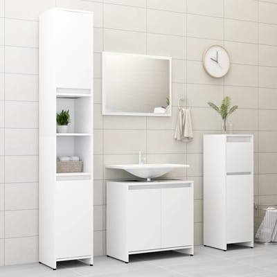 vidaXL - 3-delige - Badkamermeubelset - bewerkt - hout - wit