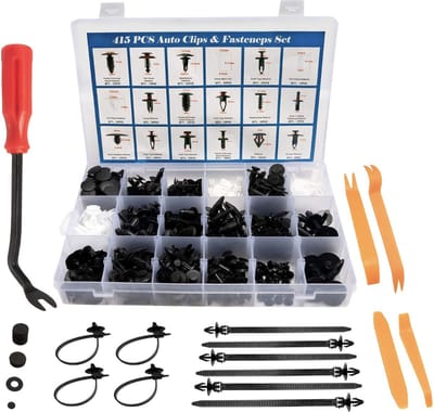 Bevestigingsclips voor Deurbekleding, Plastic Schroeven, Auto, Kunststof Klemmen,Bumpers, Bevestigingsclips, Set Met Losgereedschap, Kabelbinder en Sponskussen (450 Stuks)