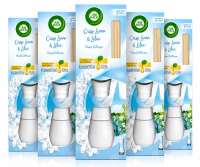 Air Wick Reed Diffuser Crisp Linen & Lilac – 5 x 42 ml – Tot 6 Weken Frisheid – 5 Stuks