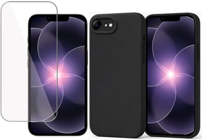 Technow hoesje + Screenprotector geschikt voor iPhone 17e – Tempered Glass - Liquid Back Case - Cover - Zwart