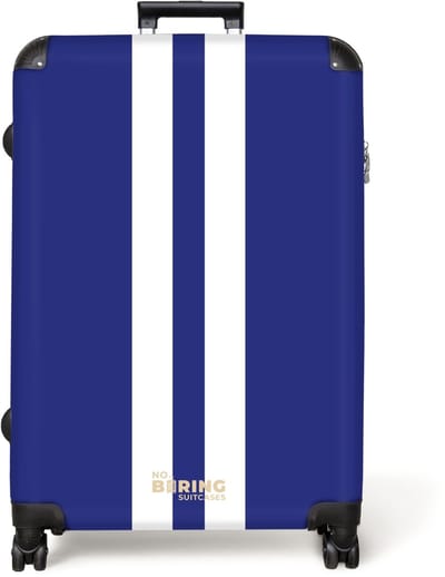 NoBoringSuitcases.com® - Koffer groot - Reiskoffer lichtgewicht - Koningsblauwe achtergrond met dubbele witte middenstreep - Rolkoffer met 4 wielen - Grote trolley XL - 98 liter bagage