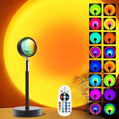 Oneay Zonsonderganglamp projector LED-regenbooglamp met afstandsbediening–16 kleuren en multicolor lichteffecten–Sfeervolle LED-nachtlamp voor fotografie, selfies, slaapkamer en feestjes – Decoratieve sunset lamp voor woondecoratie en cadeau ideeën