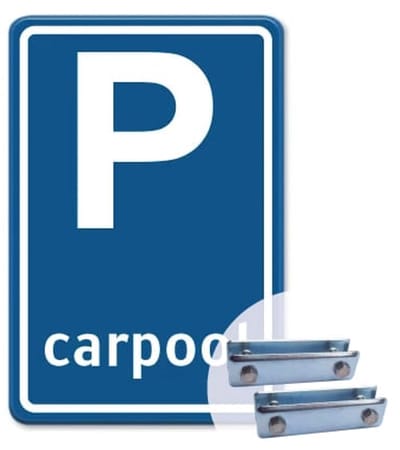 Parkeerbord Carpool - blauw - Weerbestendig Aluminium - 40x60 cm - Bevestiging: Met hekbeugels (voor spijlen- of gaashek)