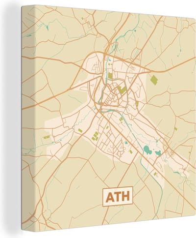 Canvas Schilderij Kaart - België - Ath - Stadskaart - Plattegrond - 20x20 cm - Wanddecoratie
