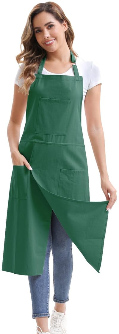 Dailygoods- Pottenbakkersschort Lang - 3 Zakken - Verstelbare Gesp - Ademend Katoen - Gesplitst Beenontwerp - 100 cm Lengte - Schort