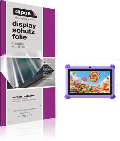 dipos – 2x Beschermfolie geschikt voor Ascrecem KIDS710 7 Zoll | Krasbestendige & heldere Screenprotector Ultra-Thin