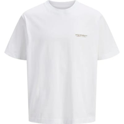 Jack & Jones witte heren t-shirt   Ronde hals   Regular fit   Geen zakken   Tekst patroon   Korte mouw Wit L
