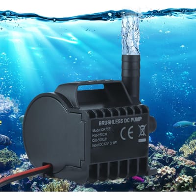 Dompelbare 12V Waterpomp Elektrisch 500L H Kleine Fonteinpomp met Max 4,9ft Opvoerhoogte, 1,6ft Snoer en Zuignapvoet, QR75E