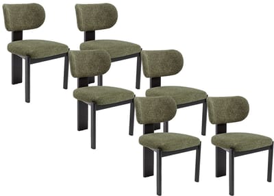 Vente-unique Set van 6 stoelen in boucléstof en zwart rubberhout - Khaki - WILANA