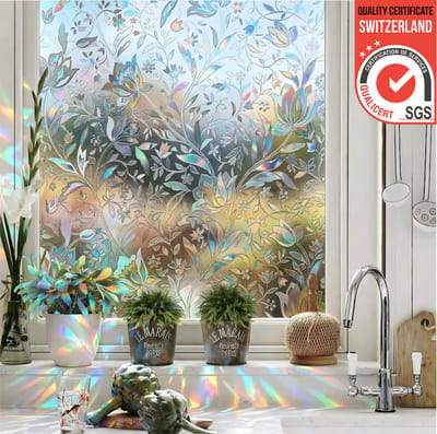Homewell® 3D Regenboog Raamfolie HR++(+) - Anti-Inkijk - Isolerend & Zonwerend - 60x200cm – Statisch - Prisma Bloemen Effect