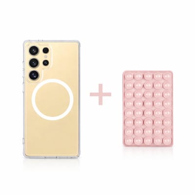 MagSafe Compatible Hoesje voor Samsung Galaxy S23 Ultra met Telefoonhouder Dubbelzijdig 40 Zuignapjes zoals Octobuddy – Roze Telefoonhouder Shockproof Hoesje