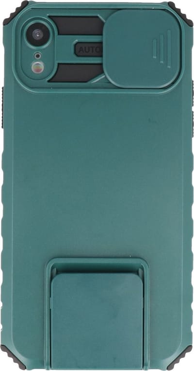 Premium Kwaliteit Anti Shock Hoesje - Back Cover - Camerawindow met Stand Functie - Geschikt voor iPhone XR - Donker Groen