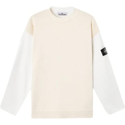 Stone Island Ss25 Série Raw Beauty Pull en maille à col rond découpé coupe ample manches longues Pull homme K2S155100014S00TB-V0093 M white