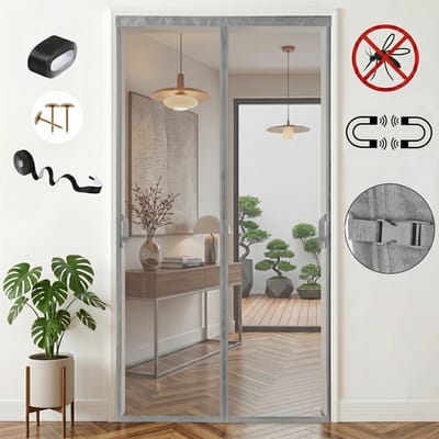 MUPOO Vliegengordijn Magnetisch – hordeuren Zelfsluitend met Verzwaarde Onderkant- Fijnmazig Gaas - Zonder Boren - deur tegen insecten voor Slaapkamer & Binnendeuren-82x204 cm -grijs-1 stuk