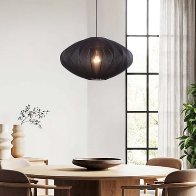 LumenXL Japandi hanglamp Lunara - stoffen kap Ø48 cm - zwart