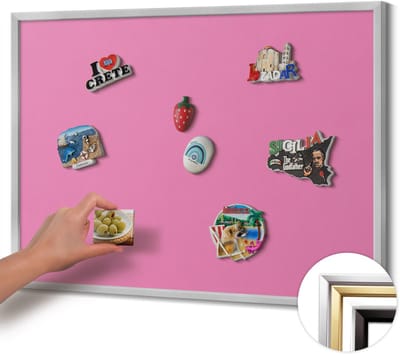 Wallfluent - Roze Magnetisch Bord in Verschillende Kleuren - 80 cm x 60 cm - Magneetbord met Zilveren Frame - Roze kleur - Magneetbord met Effen Frame - Magneetbord Multifunctioneel - Magnetisch Bord Decoratief