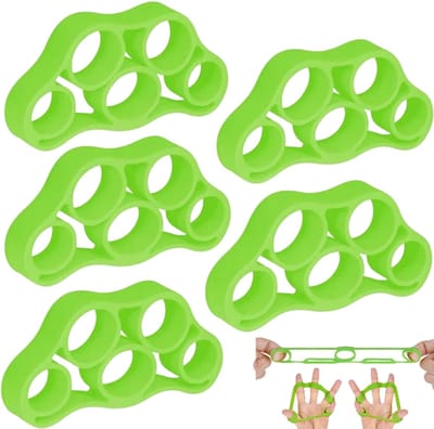 5 stuks - siliconen vingertrainer - Vingertrekring - Vingersplitstrainer - Trekker - Handgriptrainer - Vijfvingertrainer - Groen - 8*5*1 cm - Handkrachttrainer - Gebruikt om stress te verlichten en de kracht te vergroten