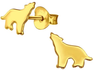 Joy|S - Zilveren wolf oorbellen - 9 x 7 mm - egaal gepolijst - gold plated - goudkleur