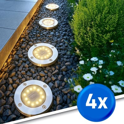Solar grondspot 'Impuls' - Voordeelset 4 stuks - Warm wit licht - Tuinverlichting - Buitenlamp op zonne-energie