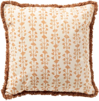 Dutch Decor FRANCINE - kussenhoes 45x45 cm - 100% katoen - bladmotief en franjes - Dusty Coral - roze, wit - met rits - zonder binnenkussen