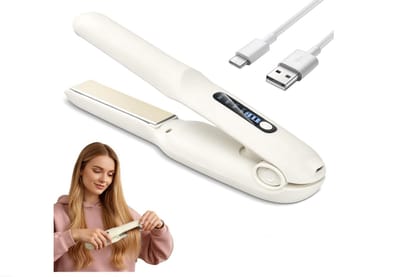2-in-1 Draadloze Haarstijltang – Krul- en Stijltang – 4 Verstelbare Temperaturen 140–200°C – met LED-scherm – Mini Reisstijltang – USB Oplaadbaar 4000 mAh – Geschikt voor alle haartypes (Wit)