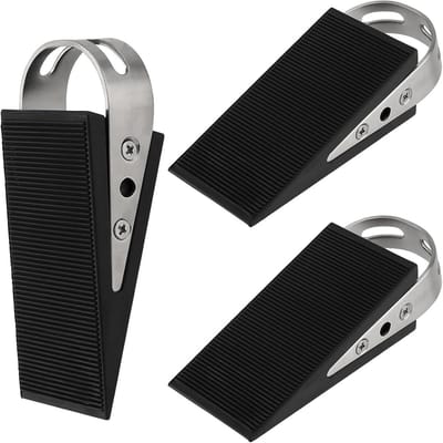 Set van 3 Antislip Rubberen Deurwiggen met Roestvrijstalen Beugels – Compact en Duurzaam voor Balkondeuren en Andere Types – 4,8 x 12 x 3,3 cm – Zwart