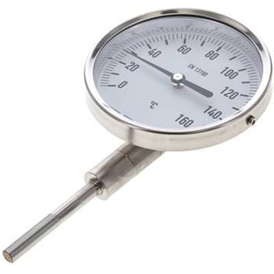 0 tot +160°C RVS Bimetalen Thermometer 100mm Behuizing 63mm Dompelbuis Onderaansluiting - TBLUSH-160-100-63