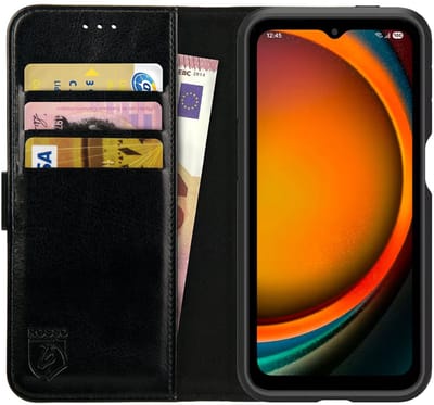 Rosso Element Geschikt voor Samsung Galaxy Xcover 7 Pro | Wallet Book Case | Portemonnee Hoesje | 3 Pasjes | Magneetsluiting | Stand Functie | Zwart