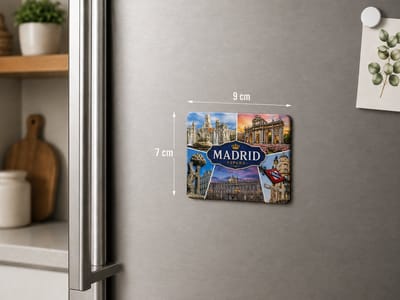 Madrid Spanje Koelkastmagneet MDF – Souvenir Magneet met Gran Vía, Palacio Real en Puerta de Alcalá
