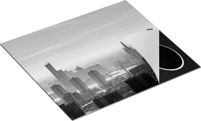 Chefcare Inductie Beschermer Rotterdamse Skyline - Zwart Wit - 60x50 cm - Afdekplaat Inductie - Kookplaat Beschermer - Inductie Mat