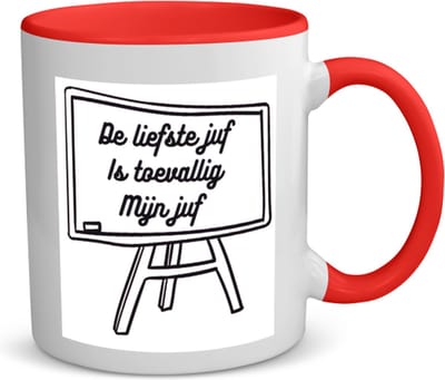 Akyol - de liefste juf is toevallig mijn juf koffiemok - theemok - rood - Juf - juf - leraar - 350 ML inhoud