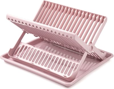 Afwas afdruiprek met lekbak - oud roze - kunststof - 37 x 33 x 21 cm - afwassen en drogen