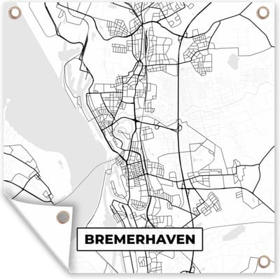 Tuin poster Plattegrond - Bremerhaven - Kaart - Stadskaart - 200x200 cm - Tuindoek