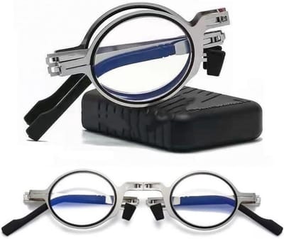 Leesbril Blauw Licht - Compact Opvouwbaar - Scherm Tijd - Met Brilhoesje - 30 g - Zilver