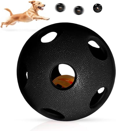 Honden Snackbal - Voerbal Hond - Interactief Spelen - Met Belletje - 9x9x9 cm - Zwart