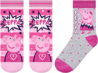 Peppa Pig Sokken - Maat 31-34 - Kindersokken - Sokjes - 3 paar - Voor kinderen - Peppa Pig uitvoering - Roze Grijs