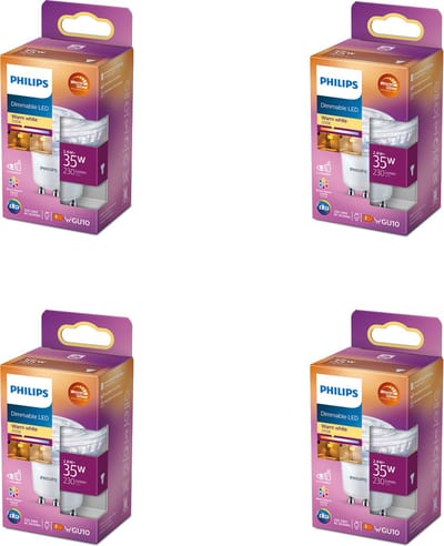 Philips Voordeelverpakking - GU10 - WarmGlow LED Spotlamp - 35W - Dimbaar - Warmwit Licht - Set van 4 Stuks