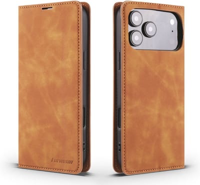 YPCd Wallet Case Pasjeshouder – Geschikt voor Apple iPhone 17 Pro Max – Luxe Bookcase Hoesje met Magnetische Sluiting & Kaartvakken – Cognac Bruin