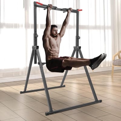 Opvouwbaar Power Tower - Krachttoren Dip Station - Thuis Krachttraining - In Hoogte Verstelbaar - 200 kg Draagvermogen - Zwart