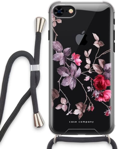 Case Company® - Hoesje met koord geschikt voor iPhone 8 hoesje met Koord - Mooie bloemen - Telefoonhoesje met Zwart Koord - Bescherming aan alle Kanten en Over de Schermrand