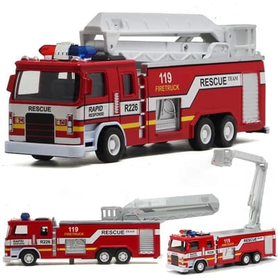 1:32 Modèle de Camion de Pompiers Voiture Jouet Corps en Alliage Pneu en Caoutchouc Musique Lumière Rappel Grimpeur Réservoir d'Eau 119 Modèles de Véhicules Jouets Cadeaux